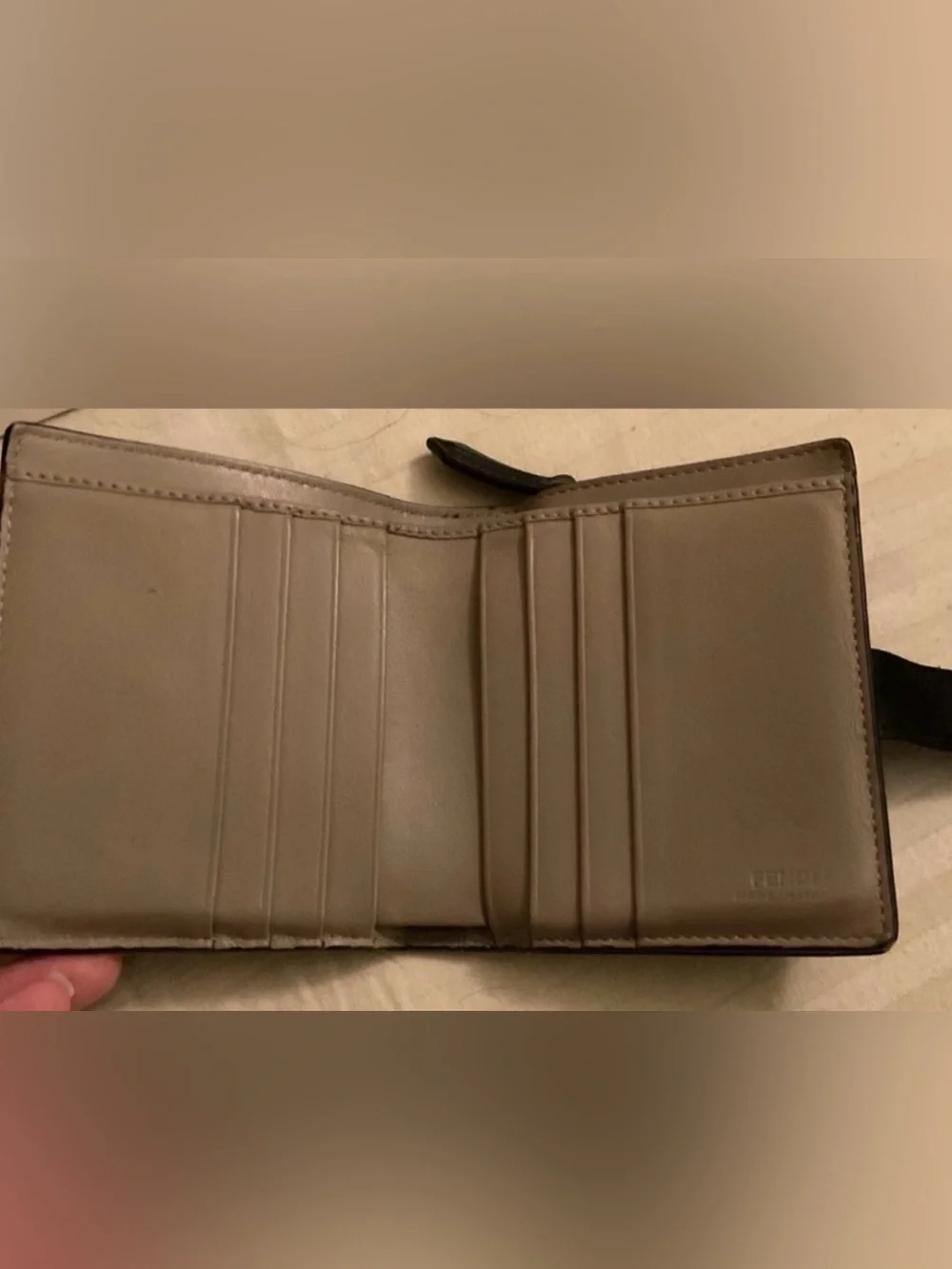 Fendi Black Leather Bifold Wallet, Taupe Interior, Gold Hardware, with Box